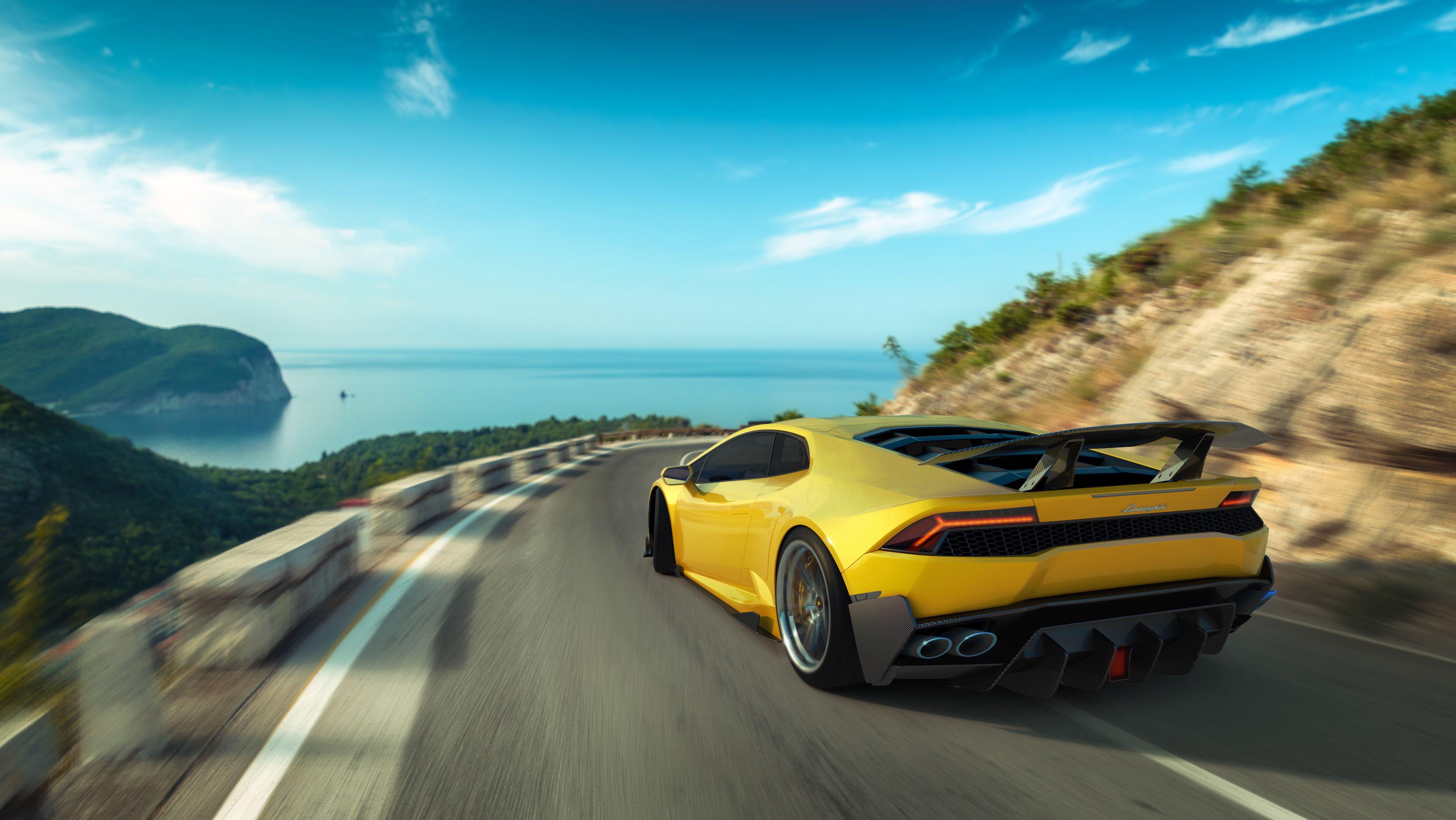 3840x2162 Yellow Lamborghini Huracan Rear, HD Cars, 4k Wallpaper