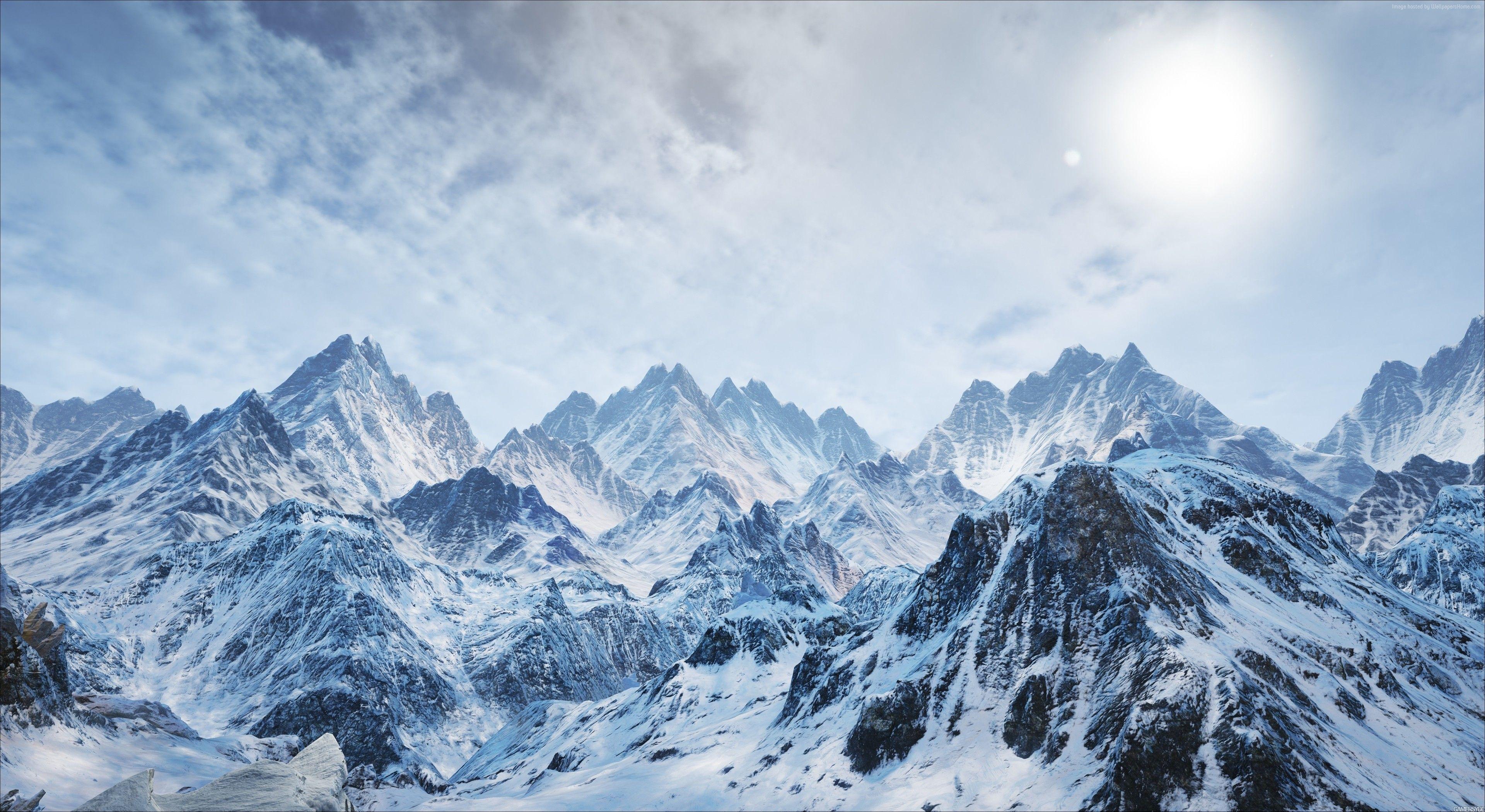 3840x2100 Wallpaper mountains, snow, winter, 4k, Nature Wallpaper