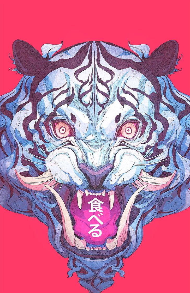 728x1124 HD wallpaper: blue and black lion mask, tiger, demon, samurai