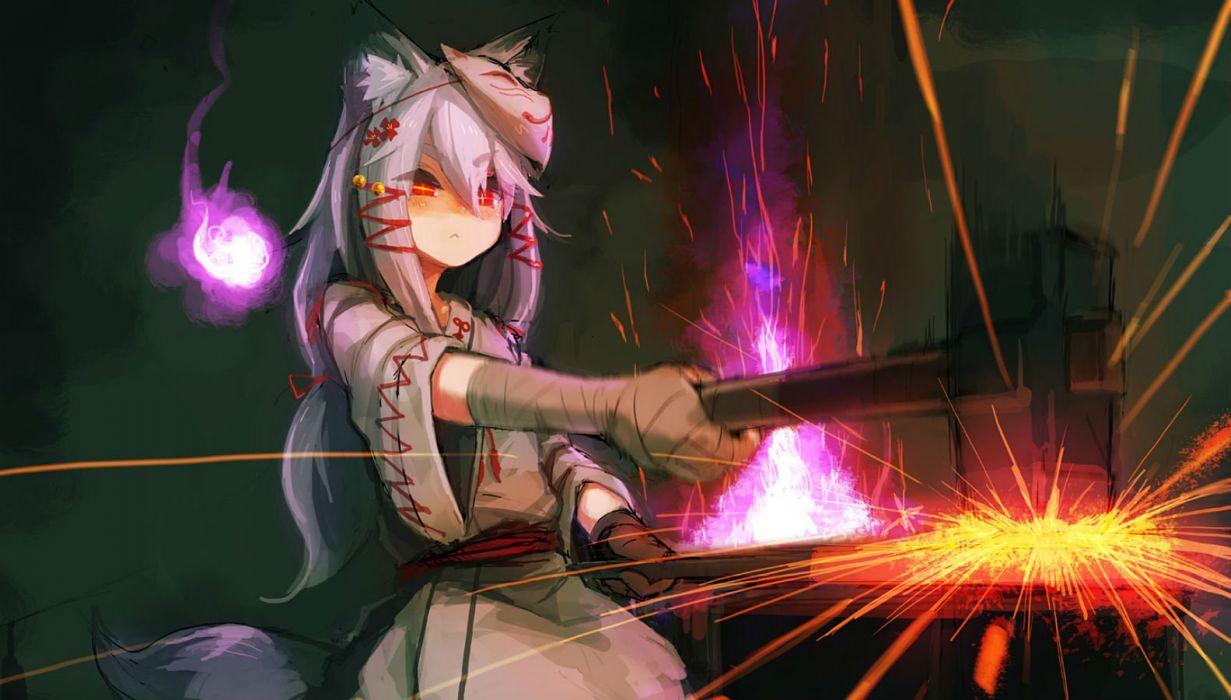 1231x700 Animal ears bandage blush fire foxgirl gloves japanese