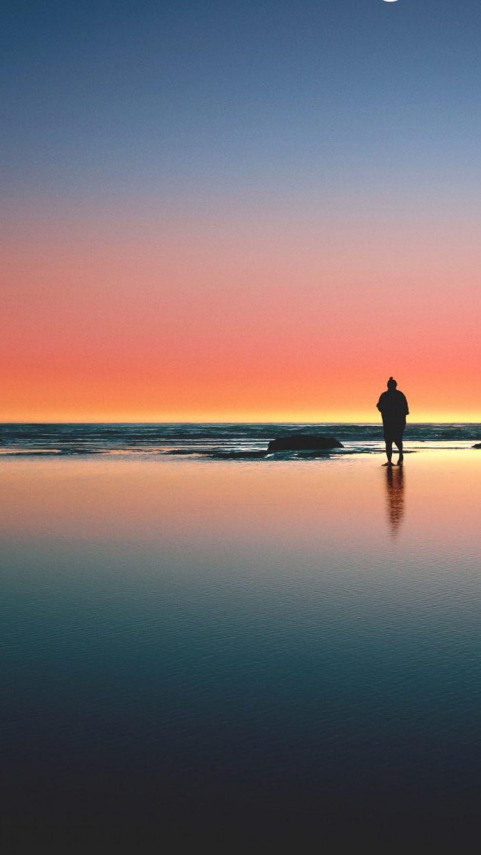 950x1689 Loneliness Sea Beach Sunset 4K Ultra HD