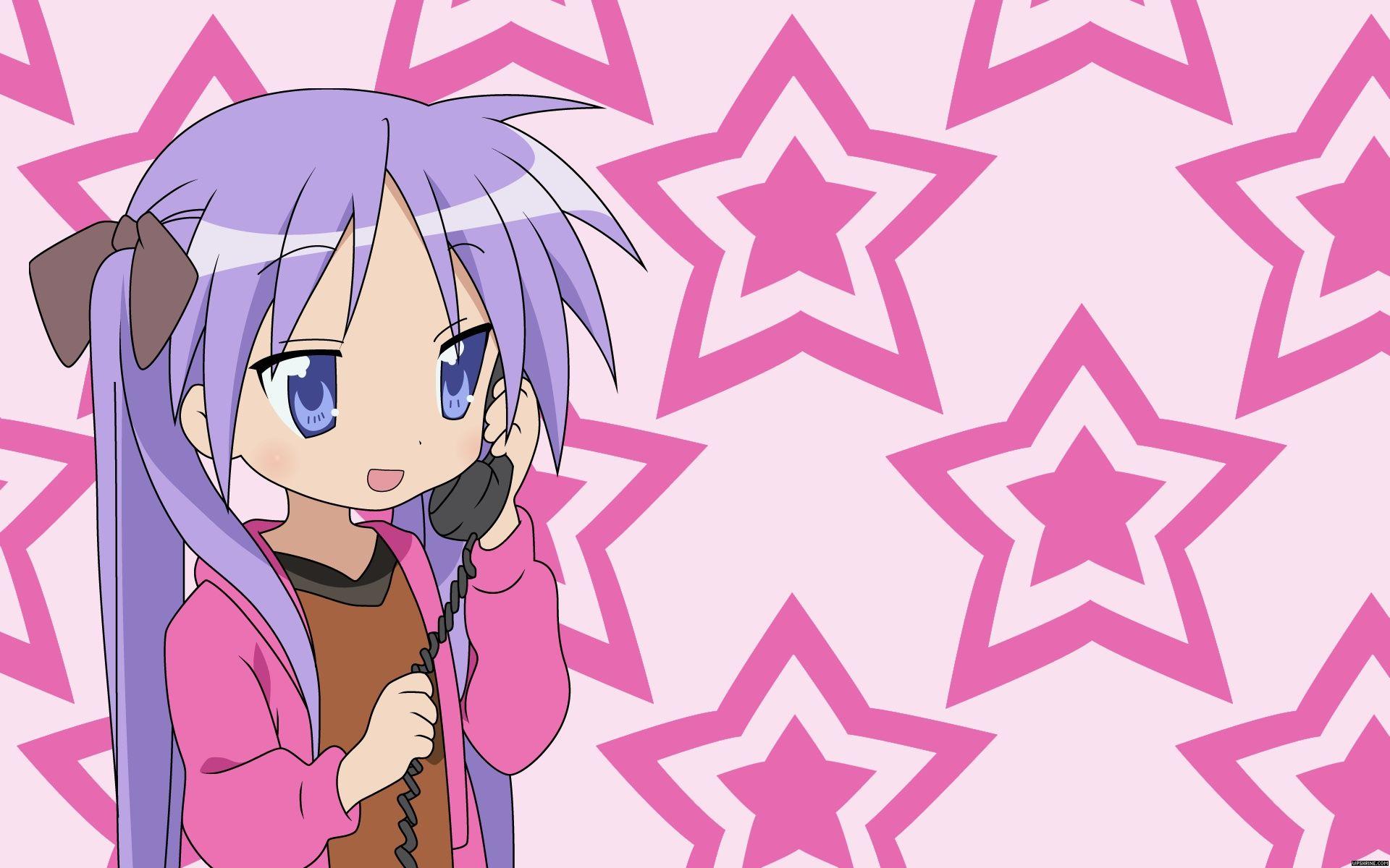 1920x1200 Kagami on the Phone. Lucky Star wallpaper. The Wallpaper Shrine