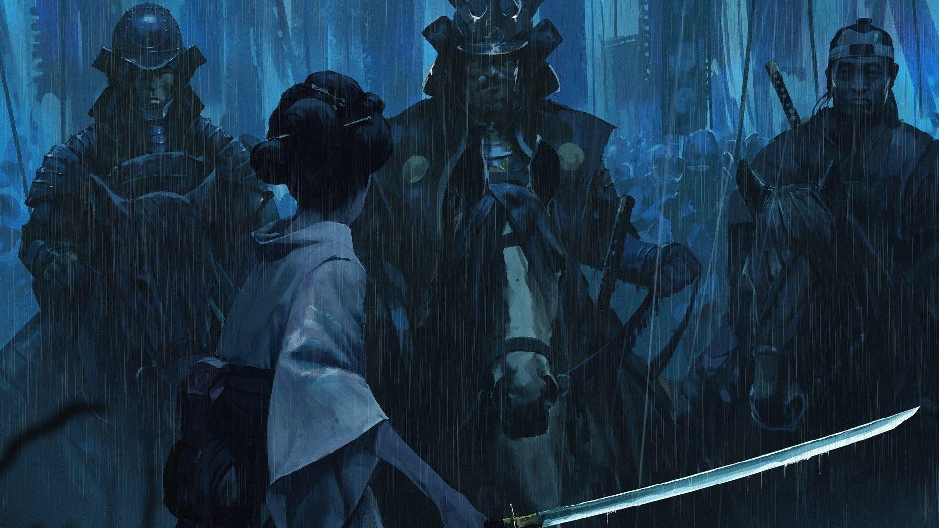 1920x1080 Download 1920x1080 Japanese Woman, Raining, Katana, Kimono