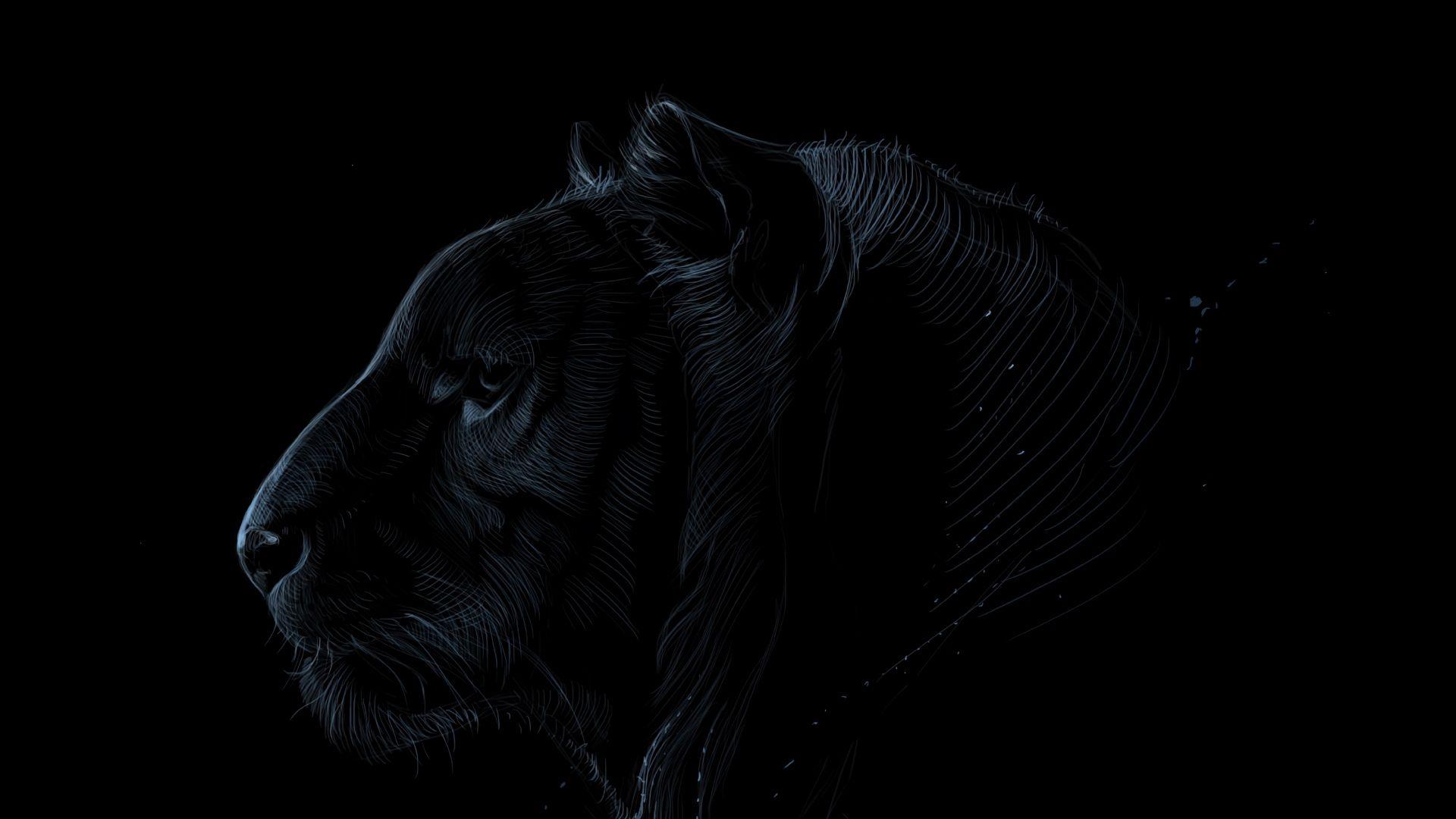 1920x1080 Download wallpaper 1920x1080 tiger, profile, art, dark
