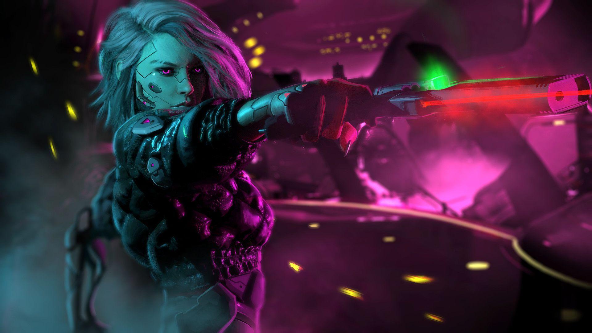 1920x1080 Robotic Girl With Gun, HD Artist, 4k Wallpaper, Image