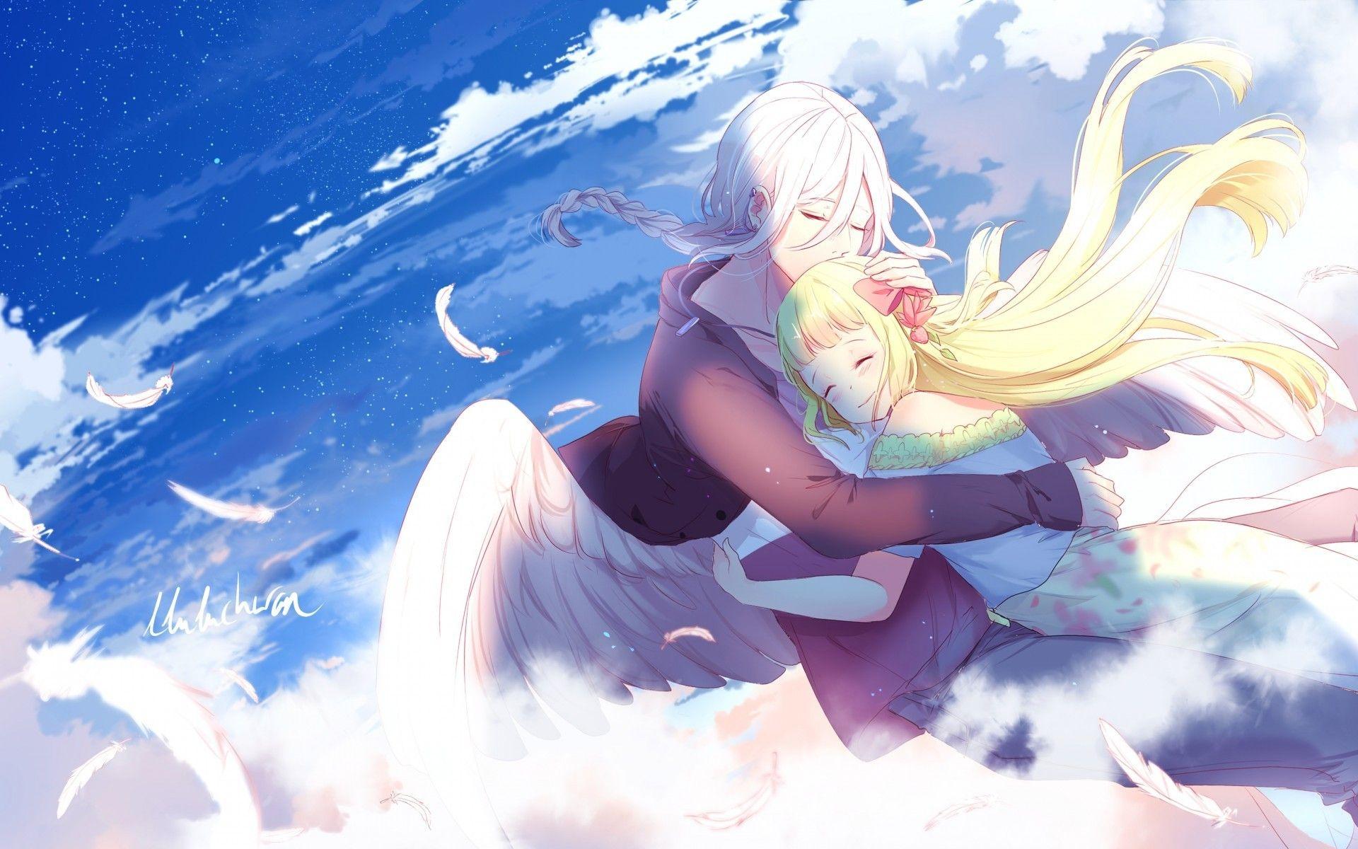 1920x1200 Download 1920x1200 Anime Girls, Angel, Wings, Sky, Clouds