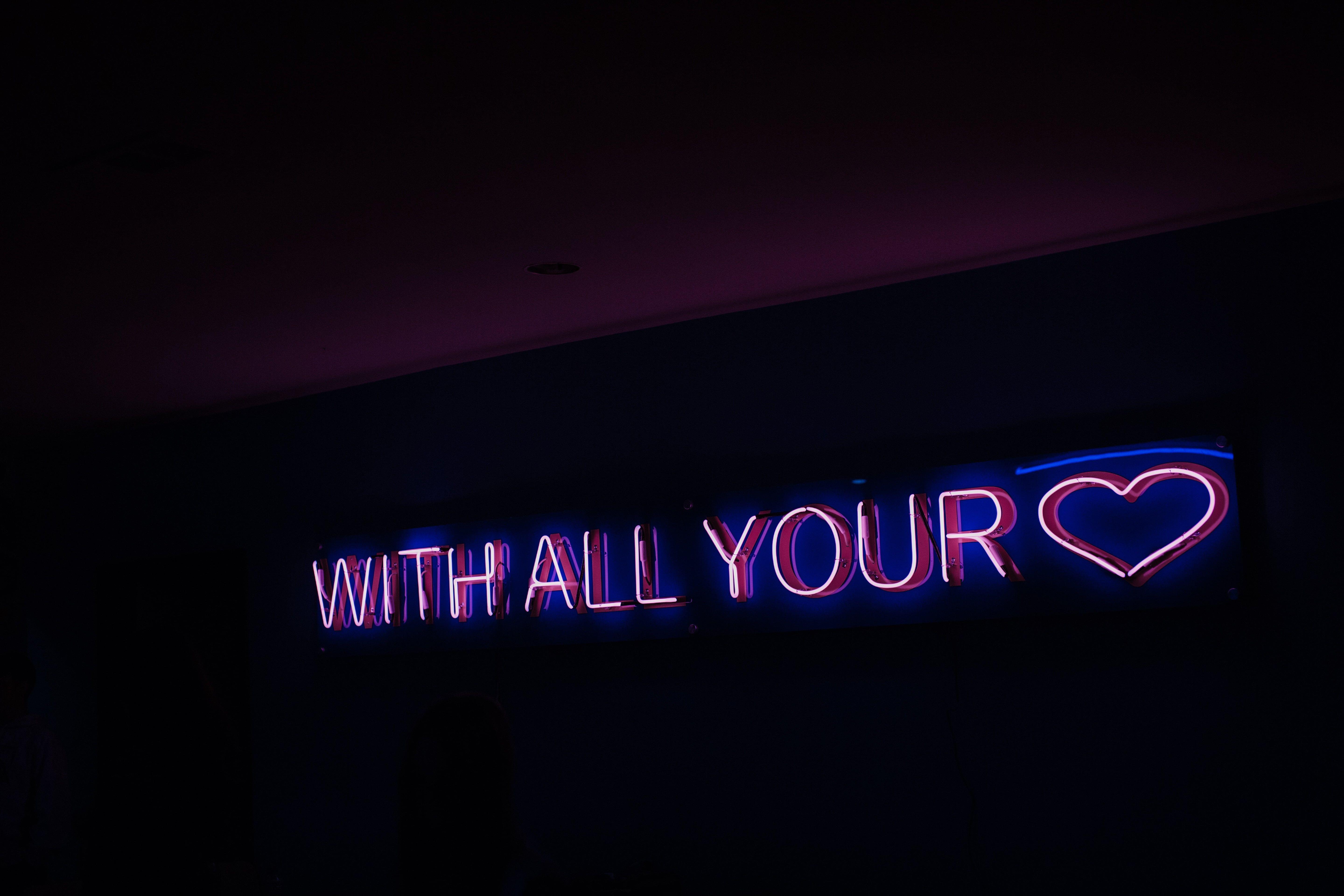 5760x3840 Blue and purple With All Your Heart neon sign HD wallpaper