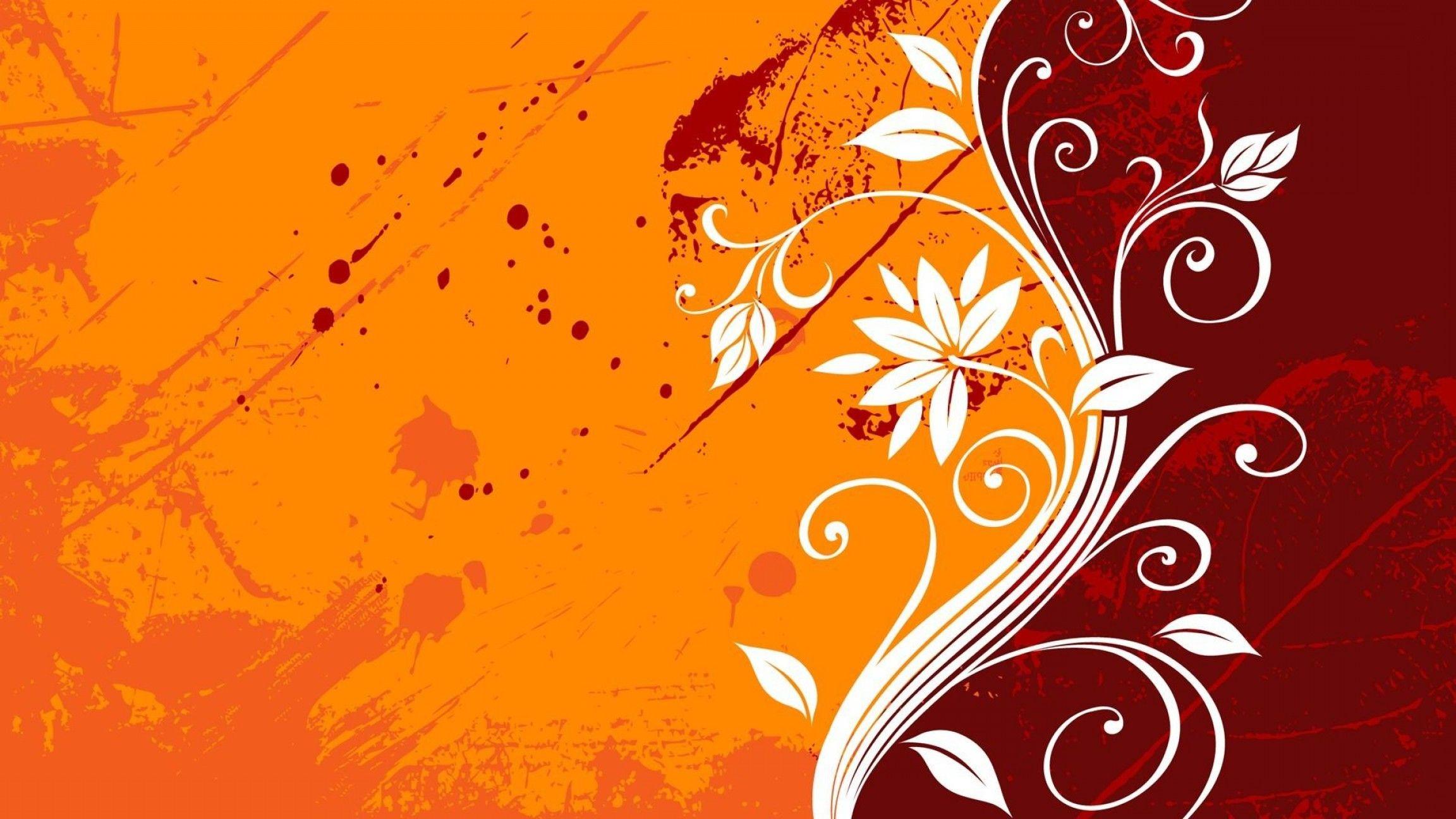 2304x1296 Leaf Orange Grunge Vector Graphic Design Floral Wallpaper