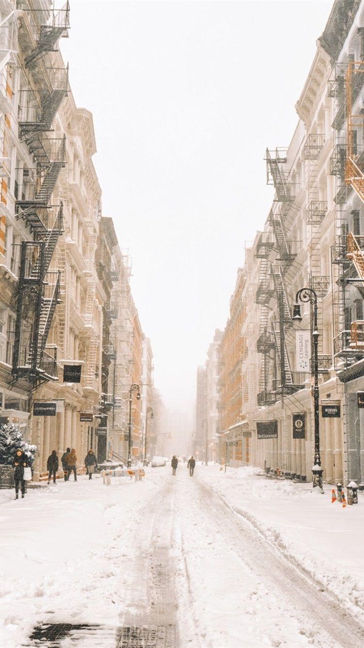 750x1334 New York in winter, snow, street, buildings, USA 750x1334