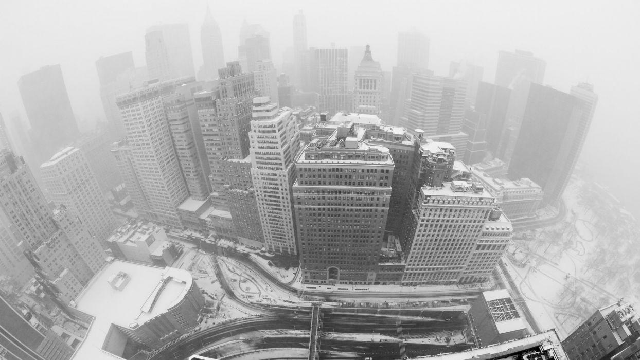 1244x700 New York Buildings Skyscrapers BW Snow Winter wallpaper