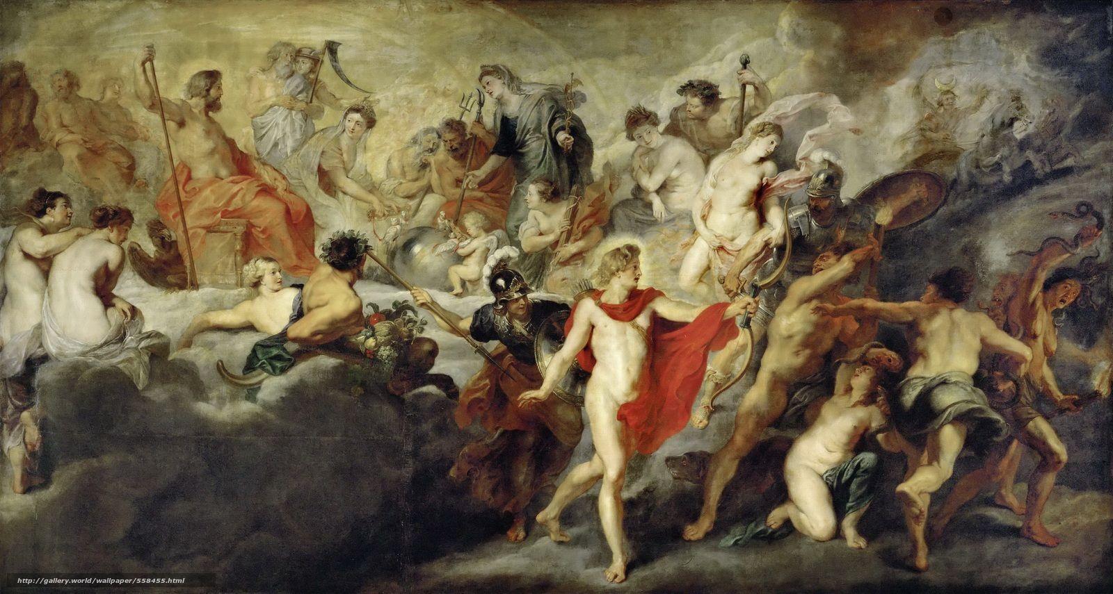 1600x855 Download wallpaper Rubens, The Council of the Gods, picture