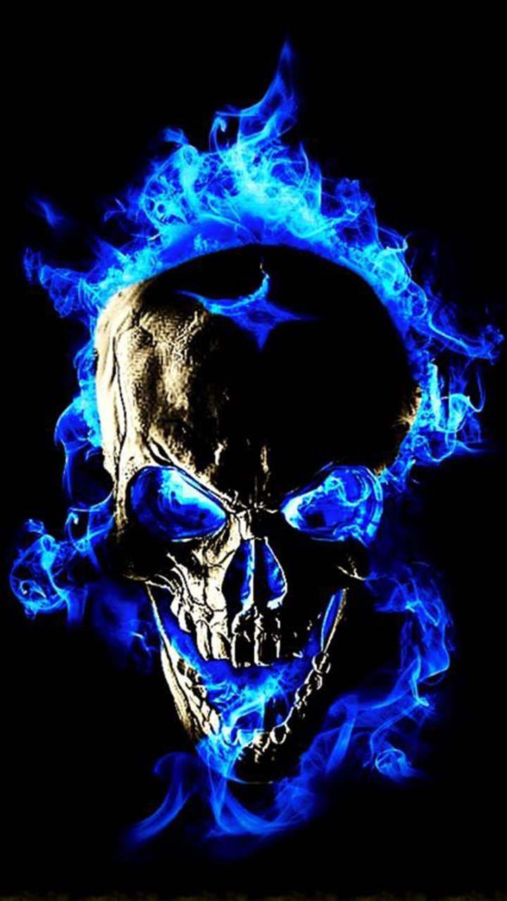 720x1280 Blue Skull Fire Wallpaper
