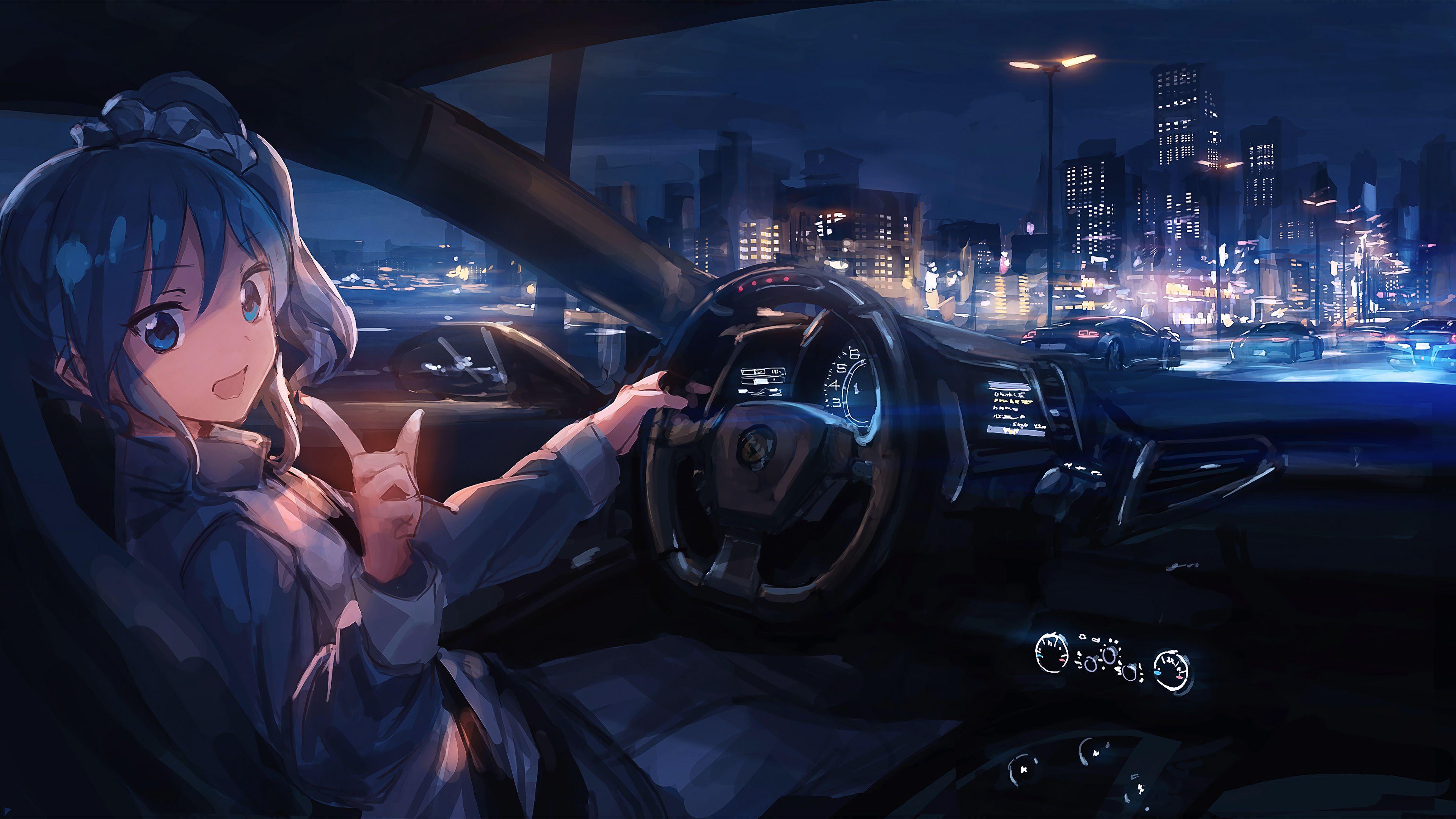 3840x2160 Anime girl driving Wallpaper 4k Ultra HD