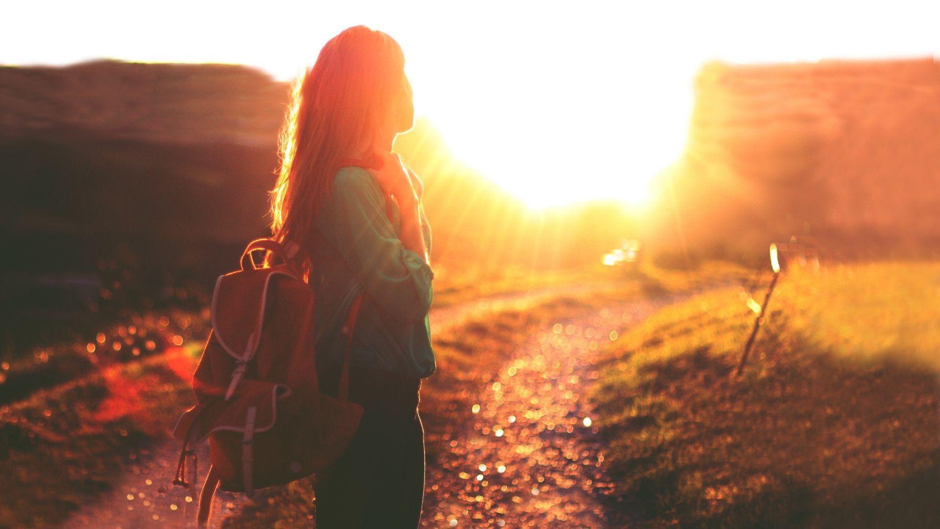 1920x1080 #path, #sunlight, #dirt road, #backpacks, #women