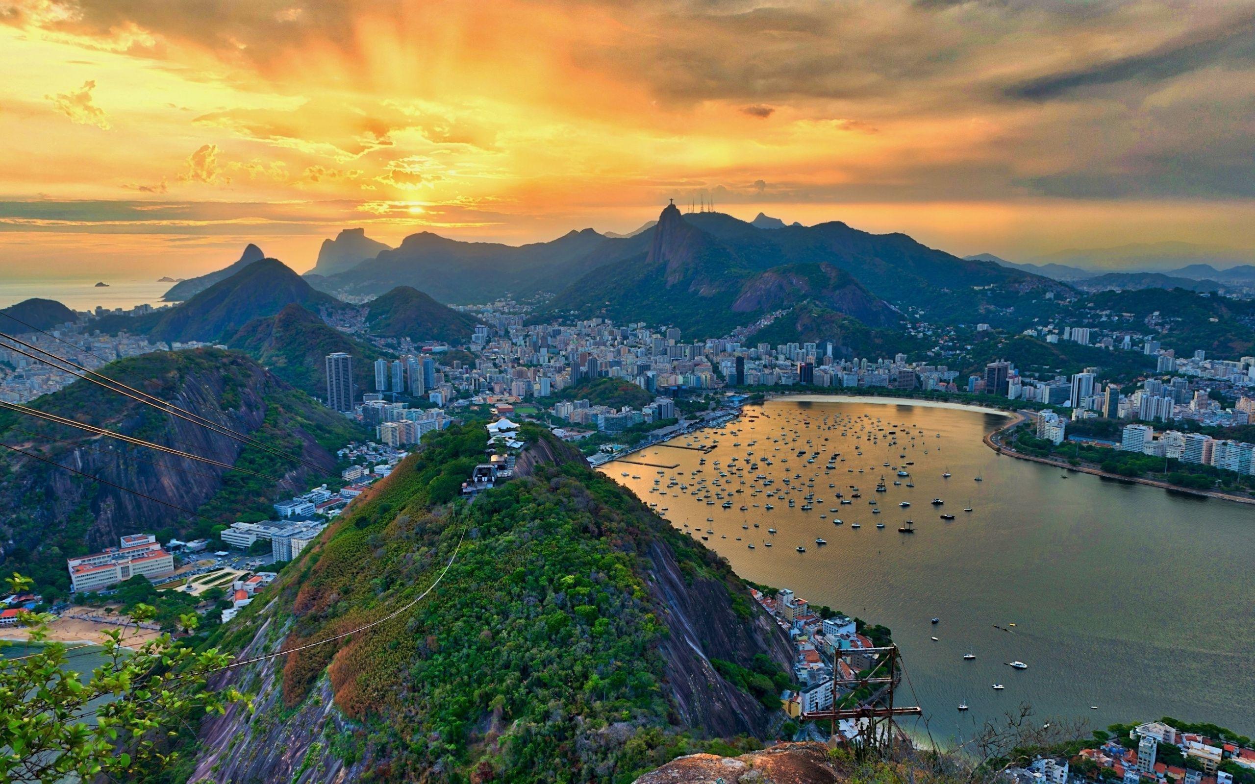 2560x1600 Download wallpaper Rio De Janeiro, sunset, mountains, South