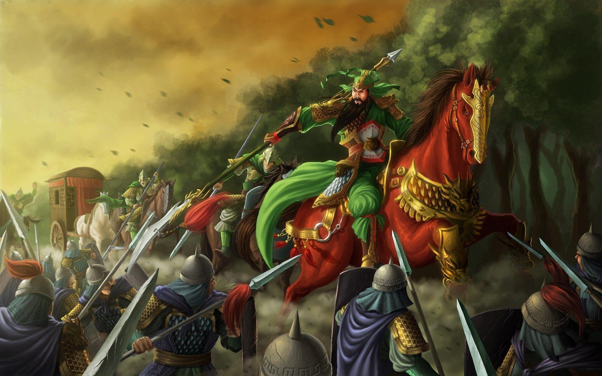 1920x1200 art asia battle attack wagon horse warrior samurai weapon horseman