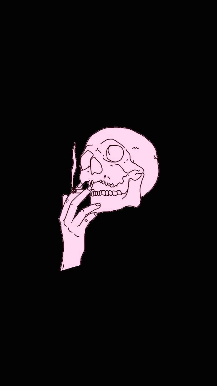 750x1334 Trippy Dark Pink Skull Smoking