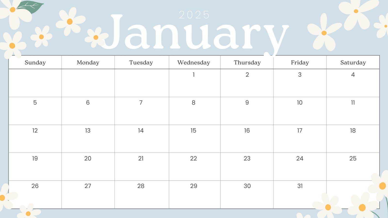 1600x900 Free and customizable january templates