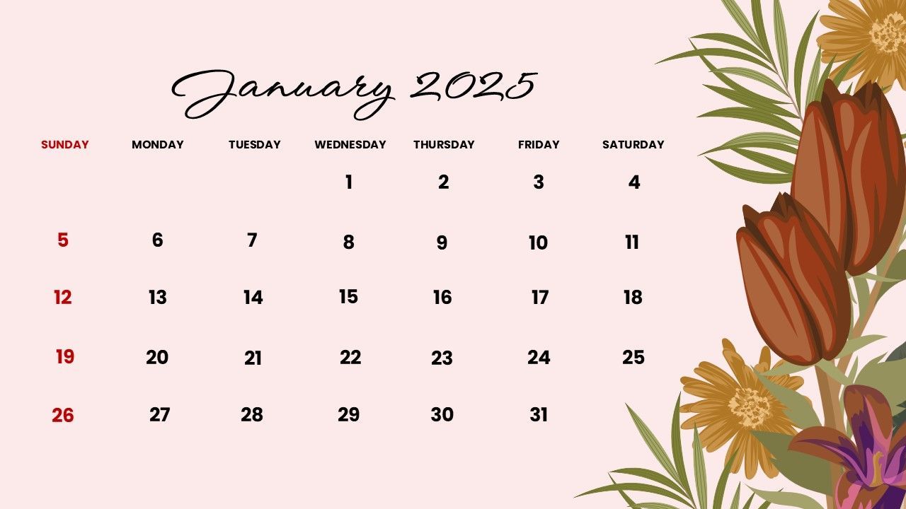1280x720 Interactive 2025 Calendar. Free PPT