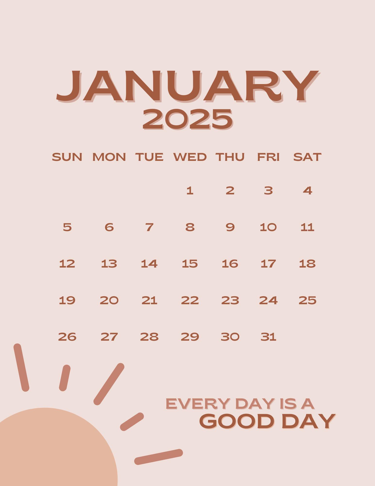 1545x2000 January 2025 Calendar Printable PDF