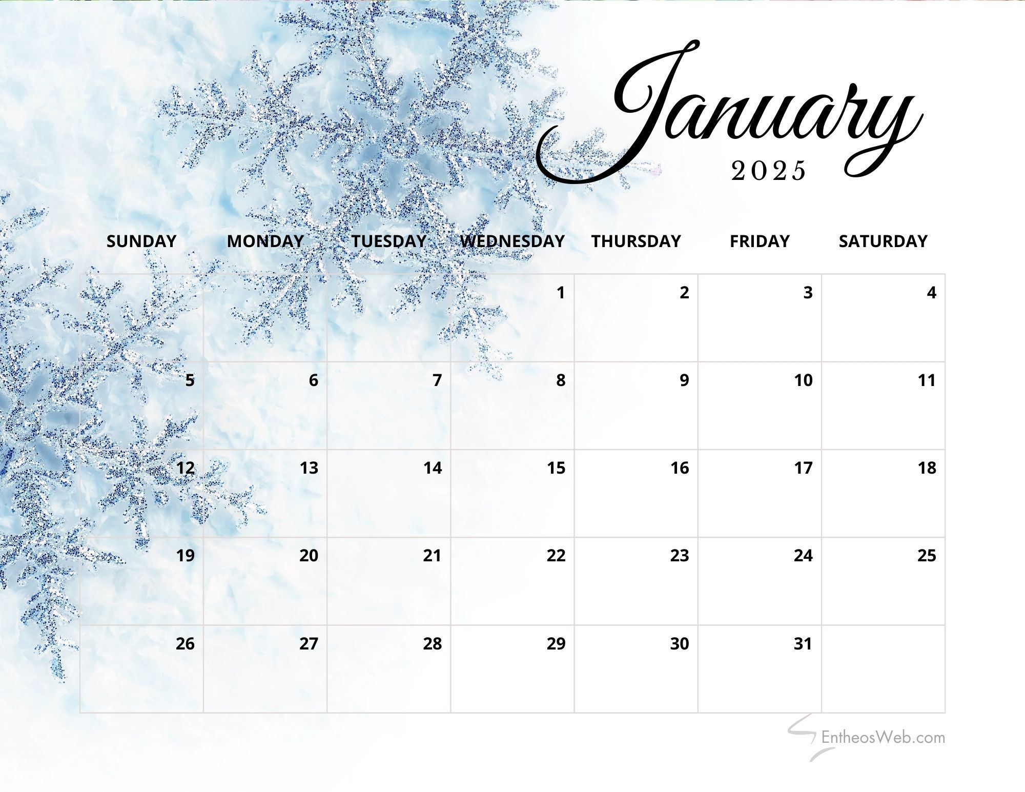 2000x1545 January 2025 Calendars