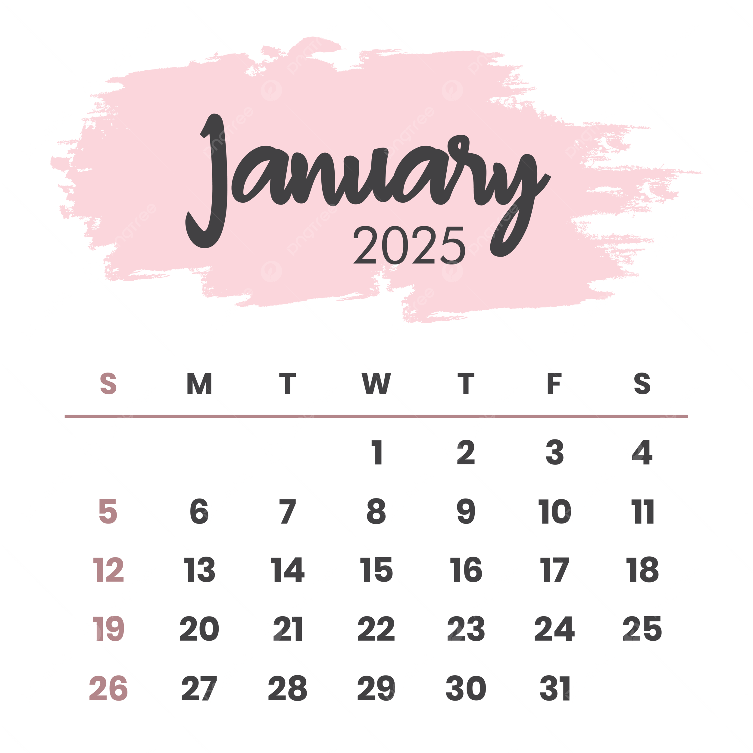 2500x2500 January 2025 Calendar Layout Printable