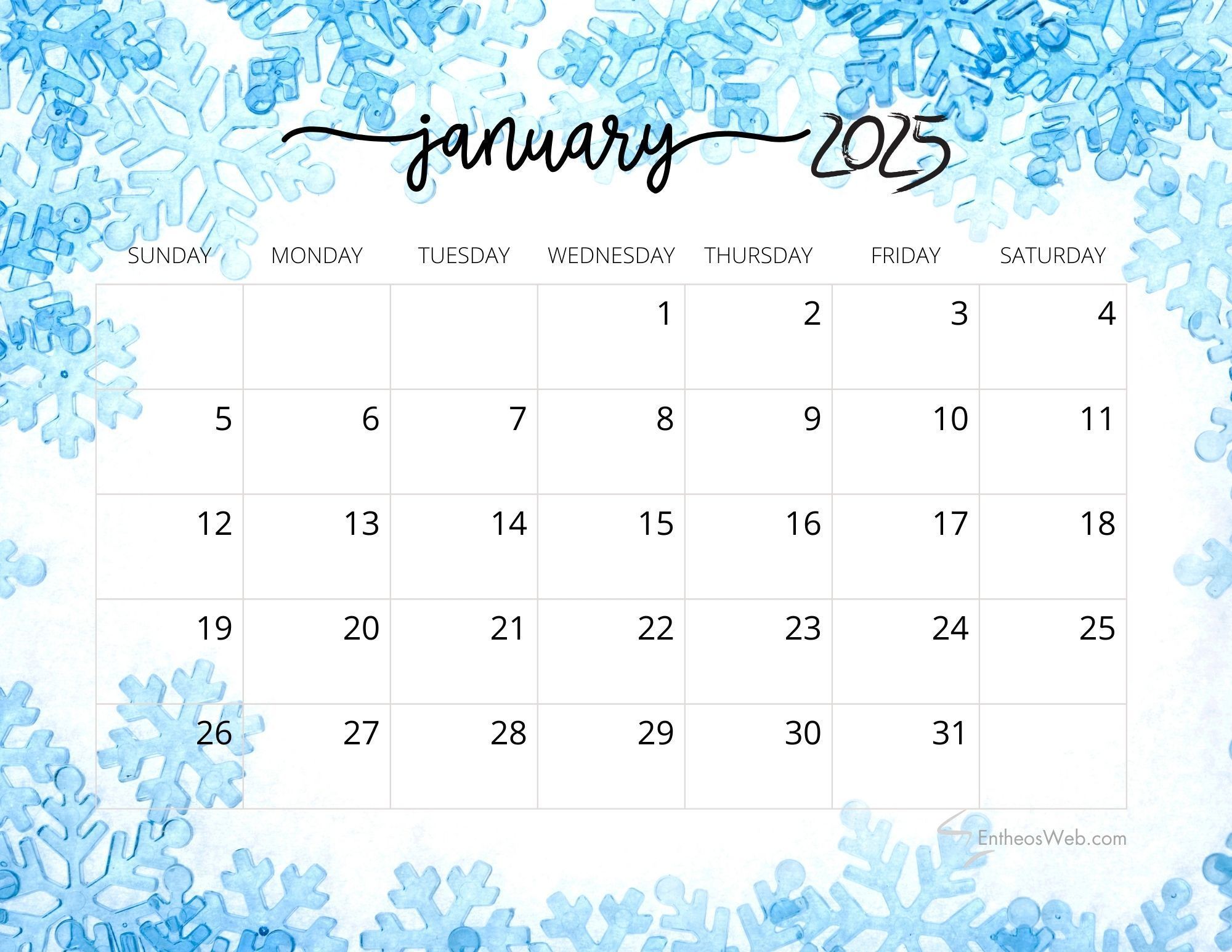2000x1545 January 2025 Calendars