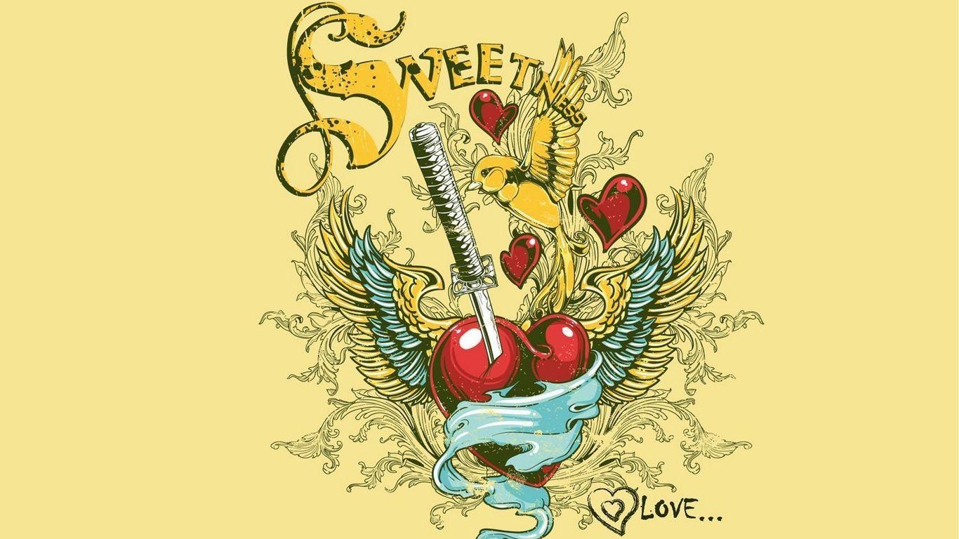 1366x768 Download wallpaper 1366x768 heart, patterns, colorful tablet