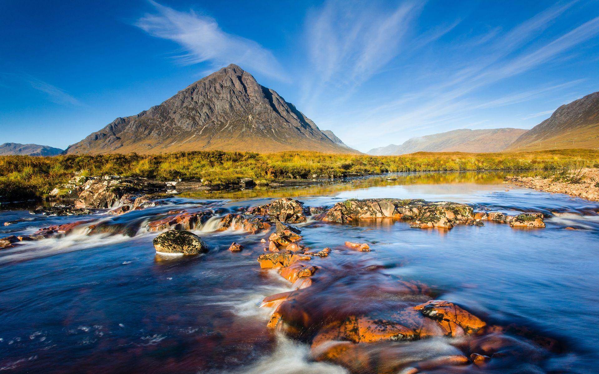 1920x1200 Wallpaper Scotland natural scenery, mountains river sky