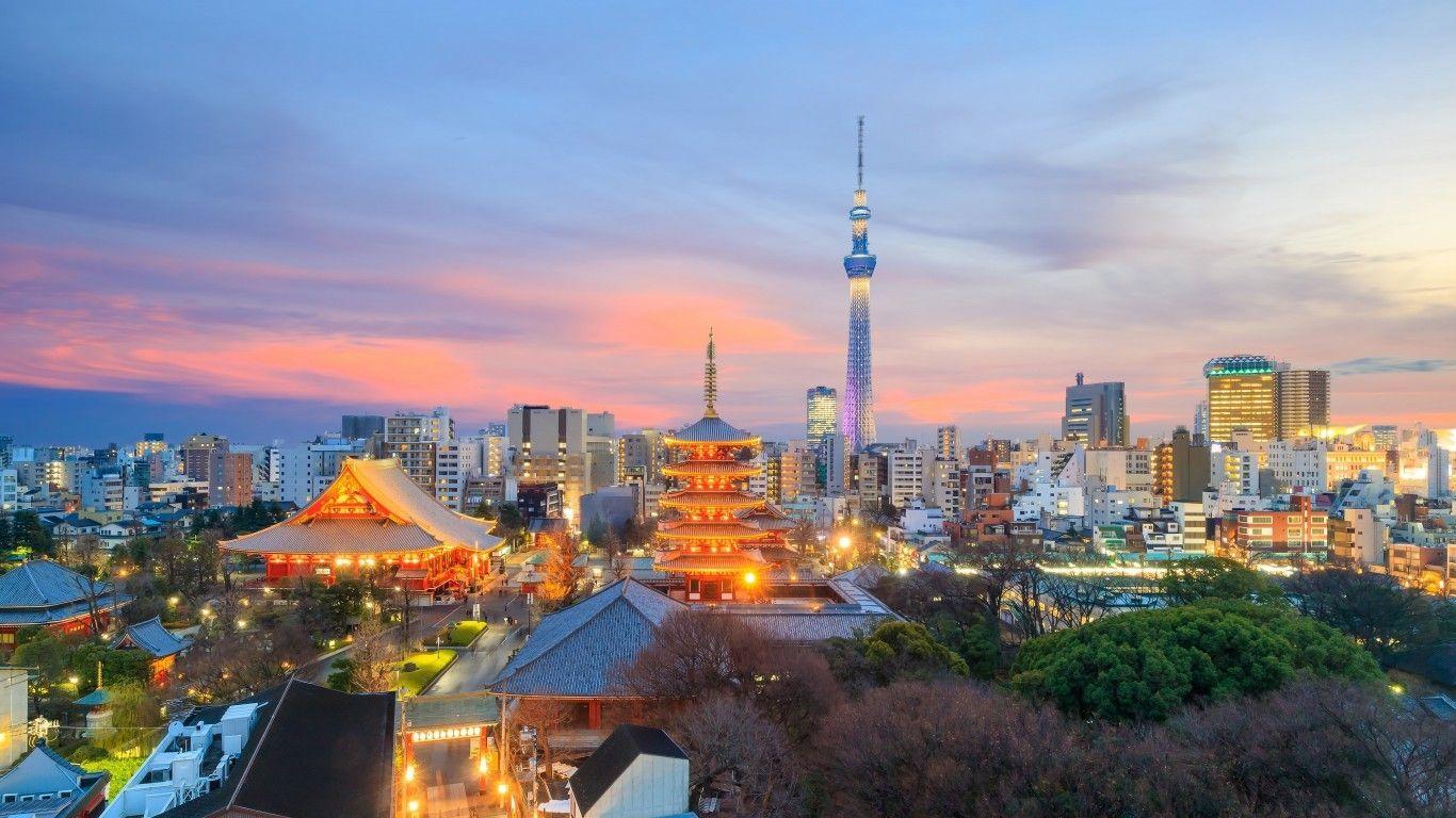 1366x768 Download 1366x768 Japan Tokyo, Skyline, Clouds, Sunset
