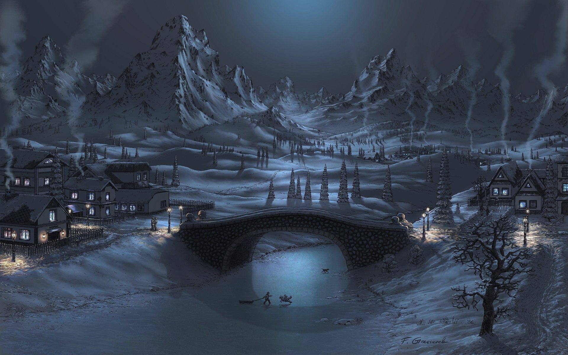 Featured image of post Fantasy Digital Art Winter Landscape - Vector of winter scene with forest digital art.