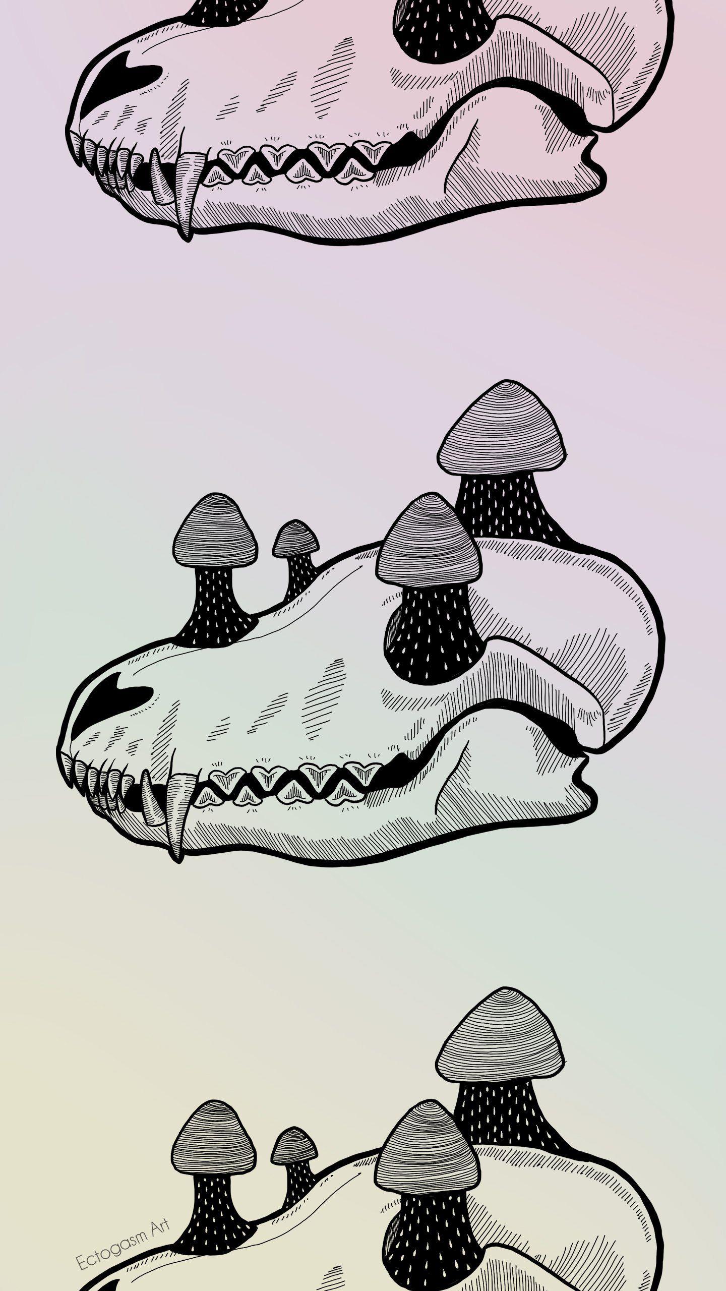1440x2560 Fox Skull & Mushrooms Phone Wallpaper Download