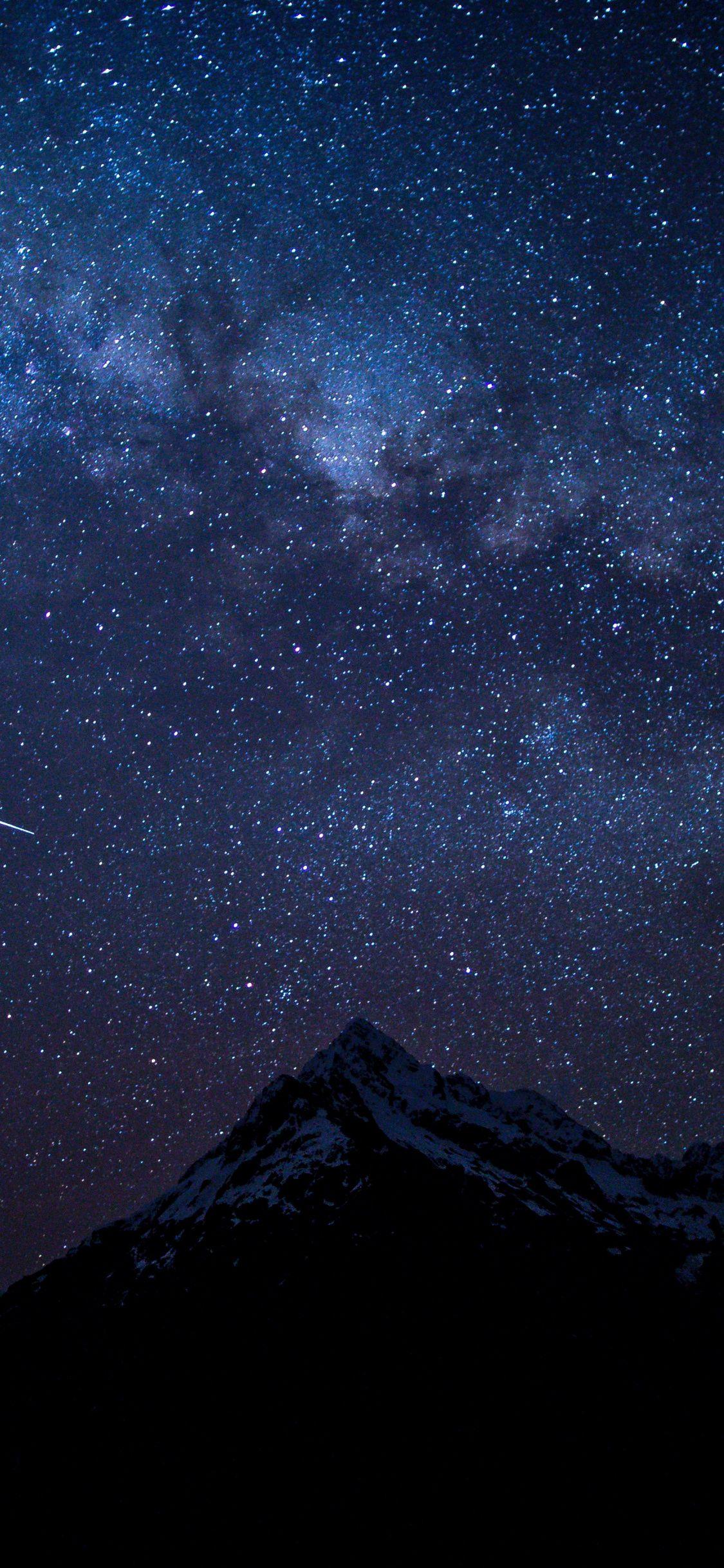 1125x2436 Starry Sky, Night, Mountains, Nature, Wallpaper Sky