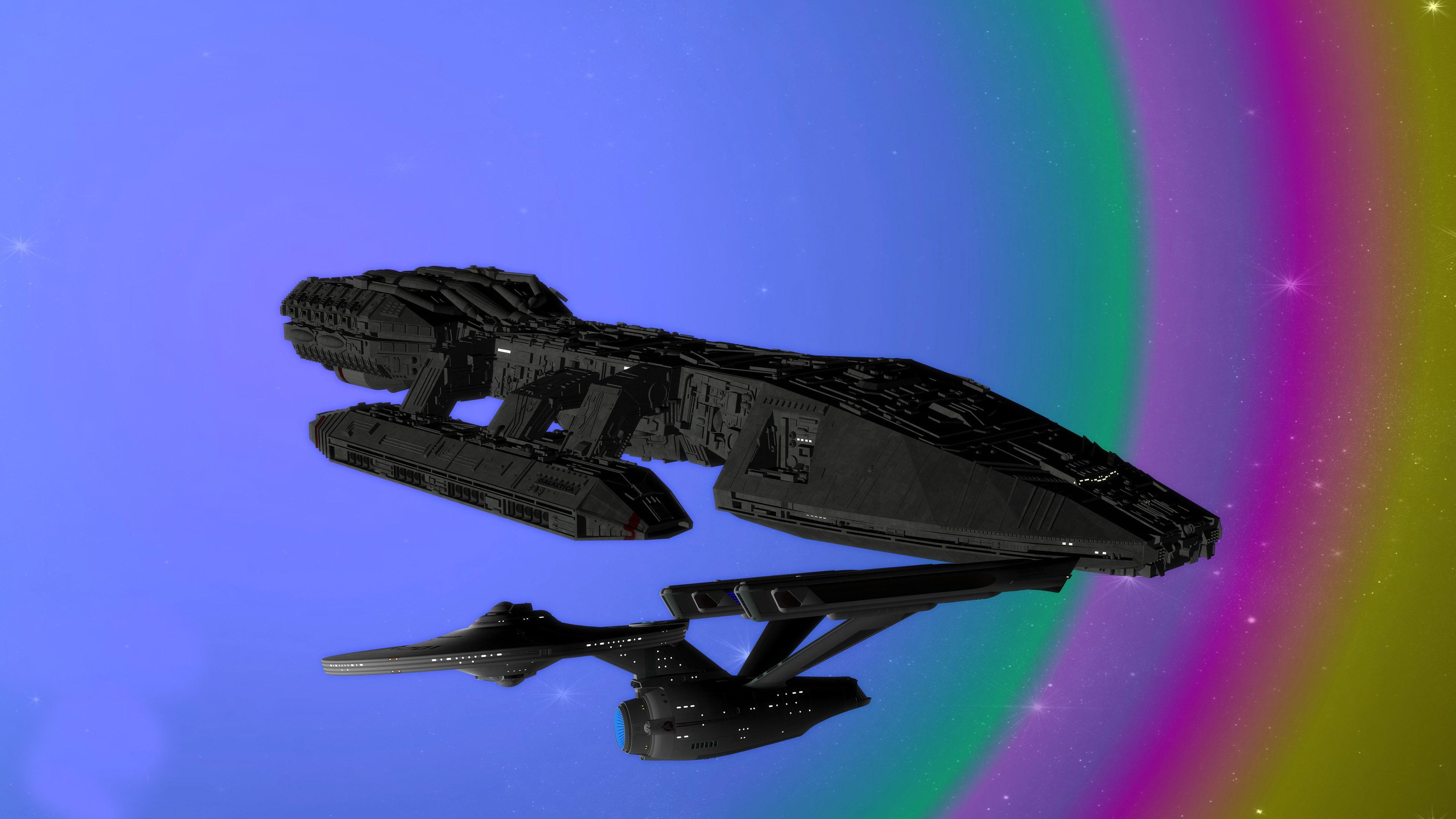 3840x2160 Star Trek spaceship in the colorful galaxy HD desktop wallpaper