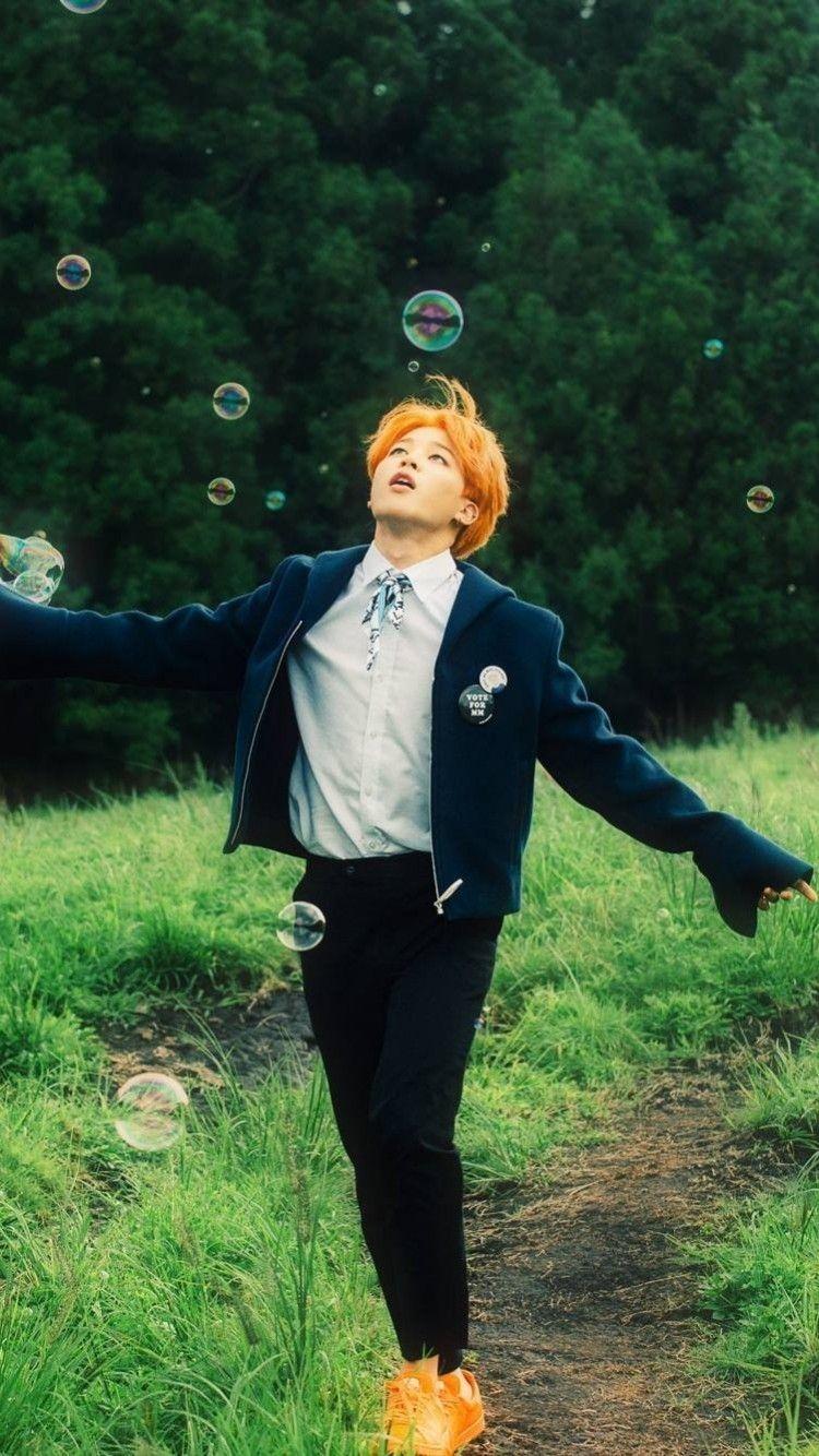 750x1334 Download 750x1334 Bts, Jimin, Soap Bubbles, Field, Grass