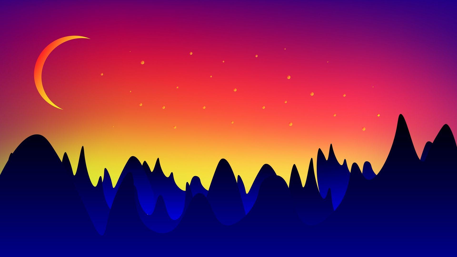 1920x1080 Mountains Moon Stars Artistic HD Hình nền