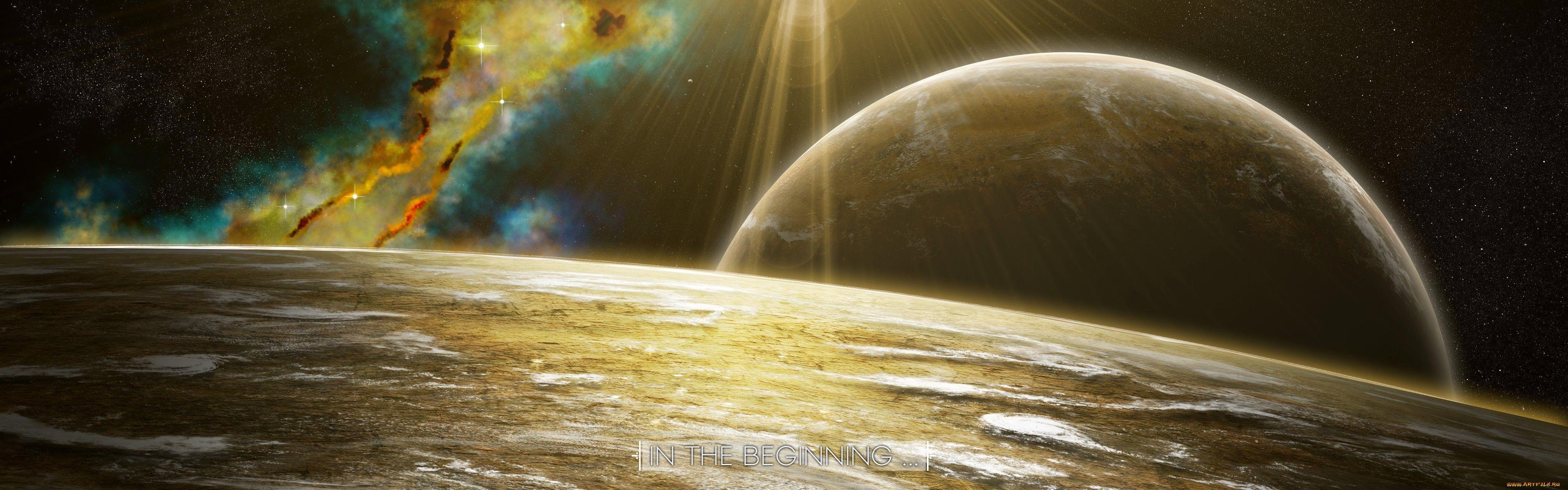3840x1200 Download the Gold Planet Galaxy Wallpaper, Gold Planet