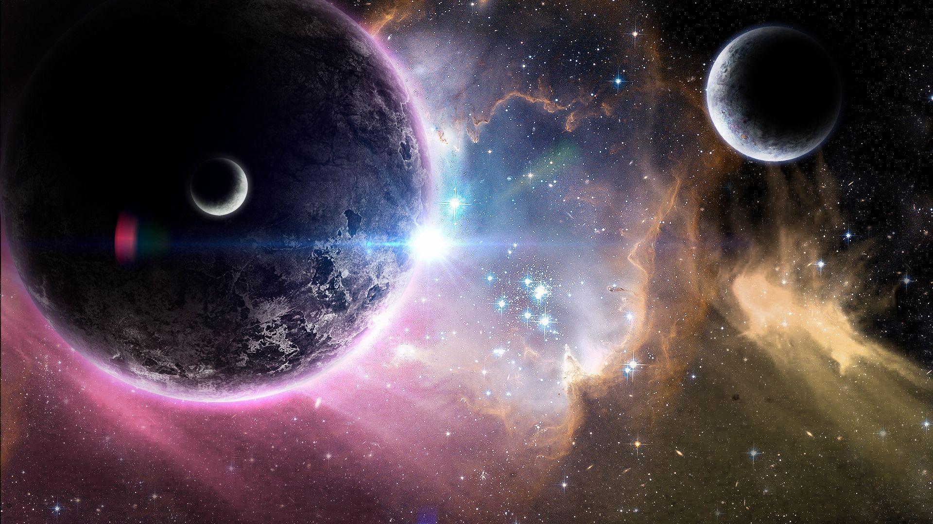 1920x1080 Planets and Moons in Universe Wallpaper