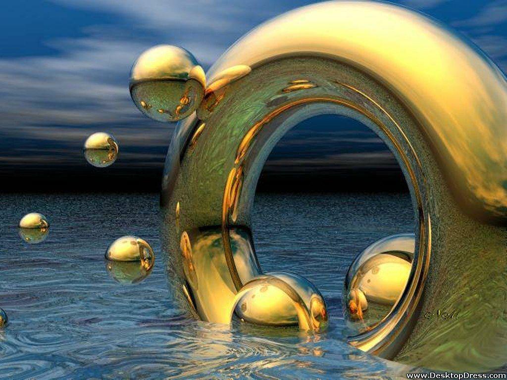 1024x768 Desktop Wallpaper 3D Background Gold Ring and Balls
