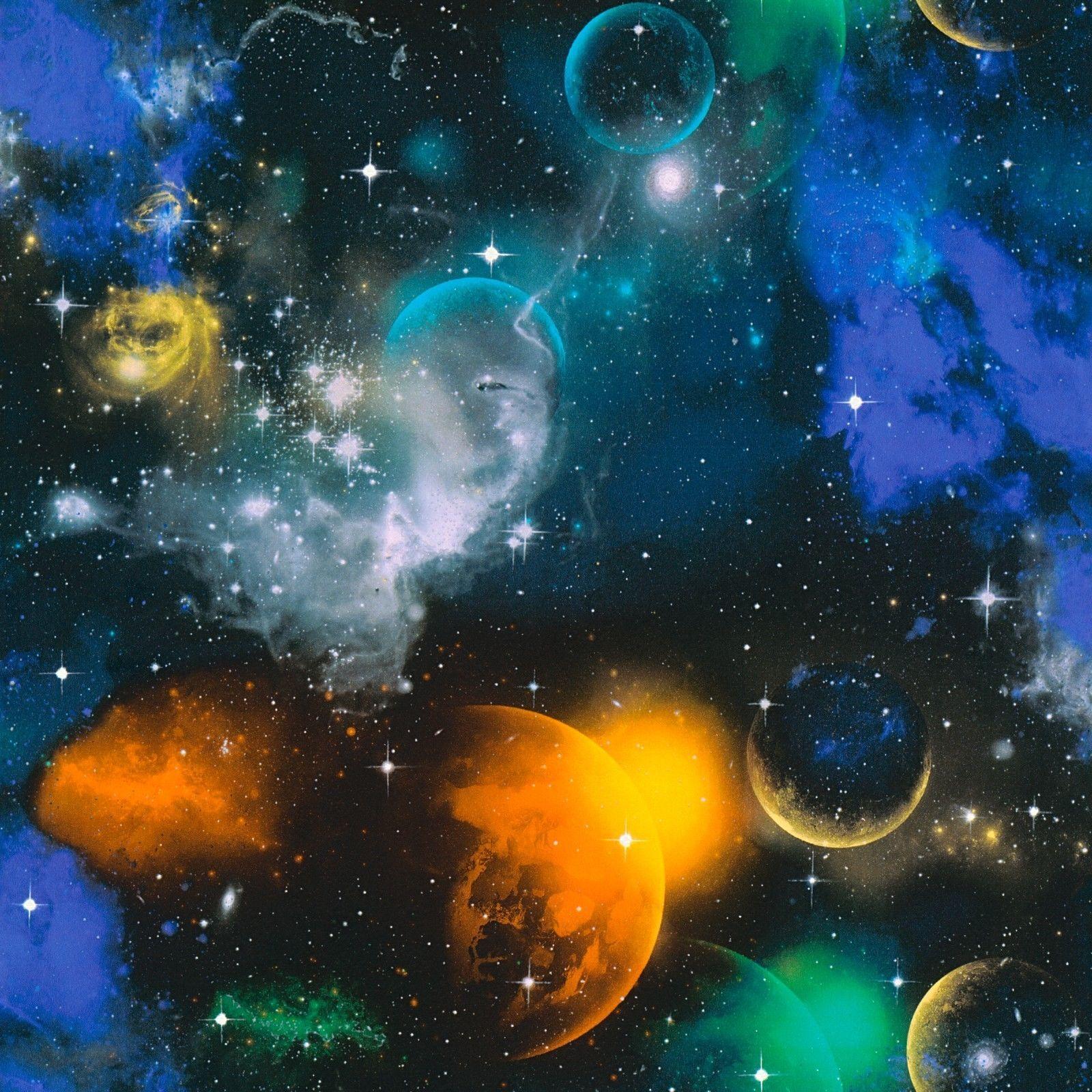 1600x1600 Details about Glow In The Dark Wallpaper Cosmic Planets Universe Moon Sun Stars AS Creation