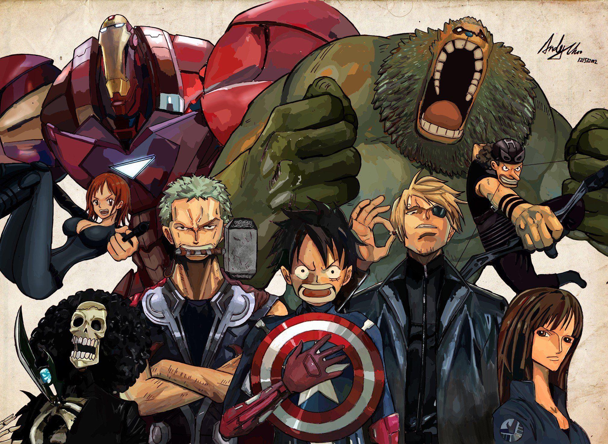 2019x1476 One Piece Avengers (hình nền)