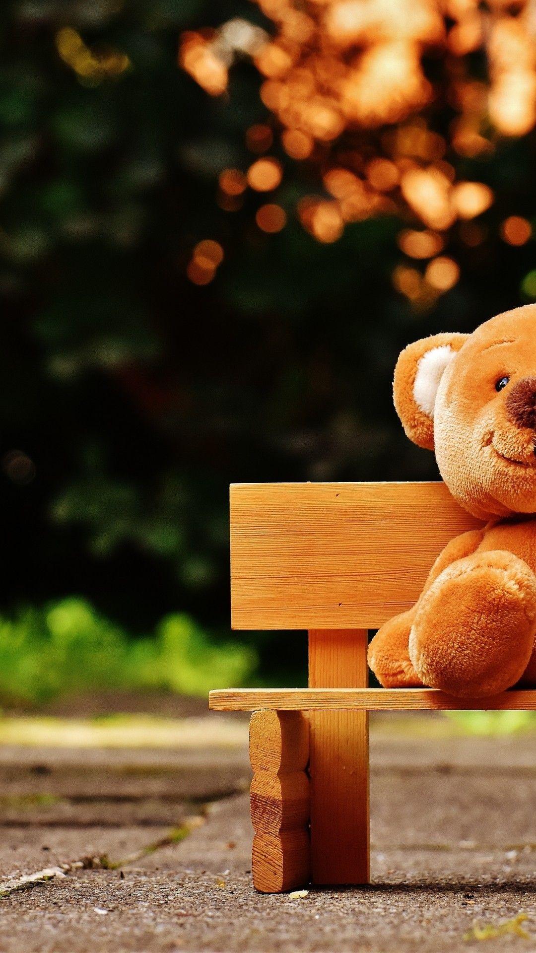 1080x1920 Download 1080x1920 Teddy Bear, Bench, Toy, Trees, Park
