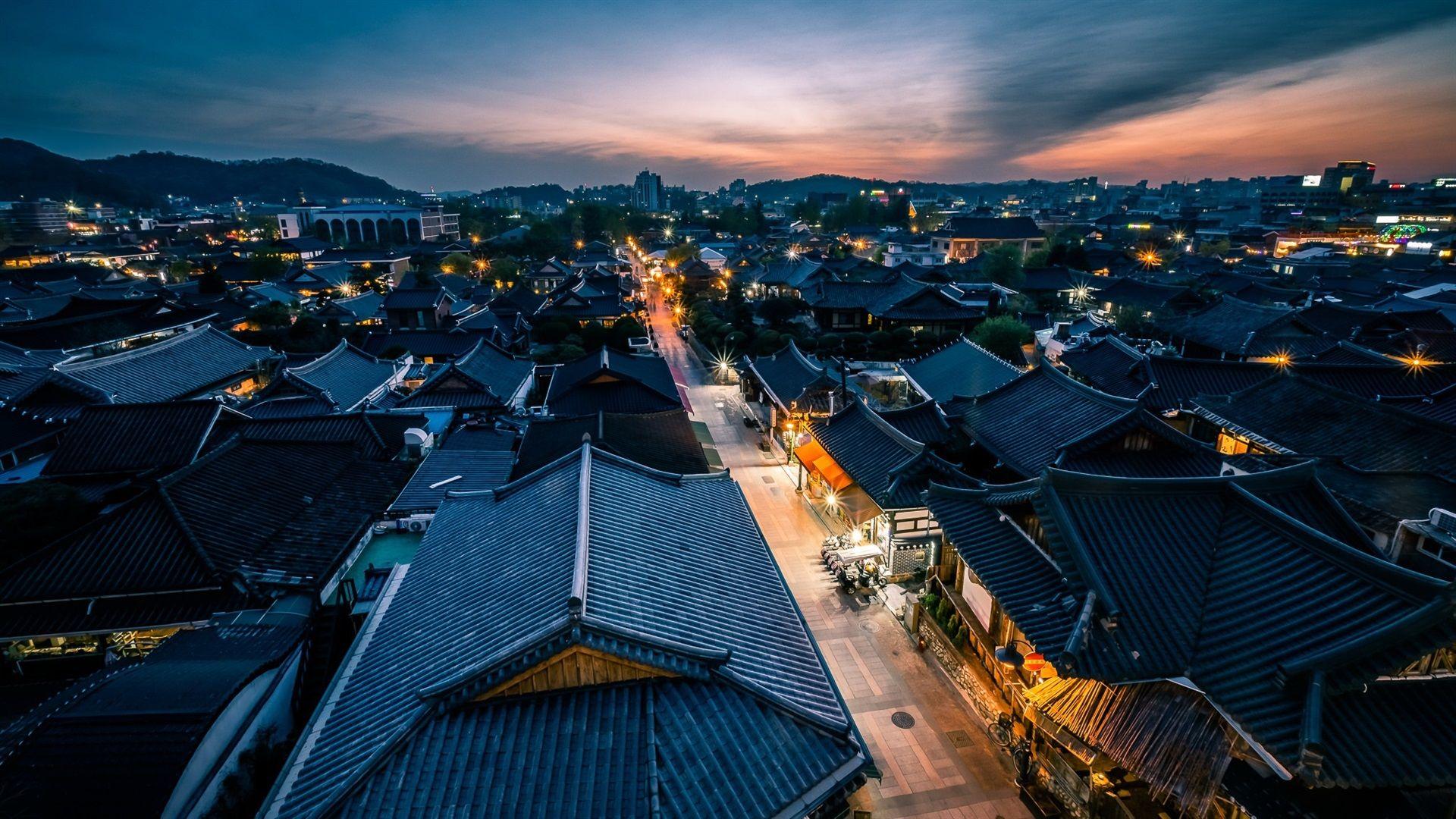 1920x1080 Wallpaper Jeonju, South Korea, night, houses, lights