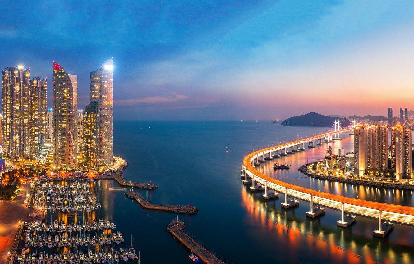 1332x850 Busan Korea Port At Night. wallpaper