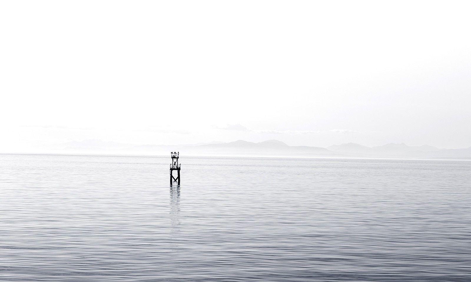 1600x960 Sea, Black, And, White, Ocean, Moored, Buoy, HD Grayscale Image, Monochrome Wallpaper, Black And White Widescreen Image, Dark Wallpaper