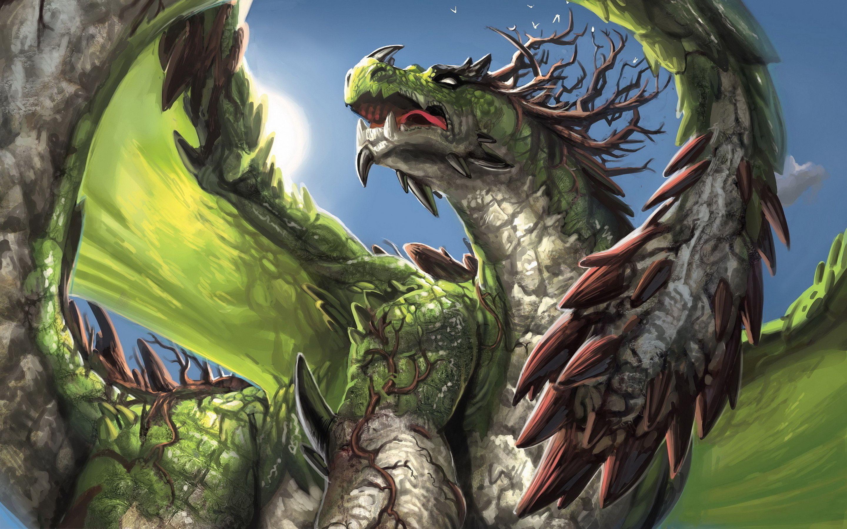 2880x1800 Green dragon Wallpaper