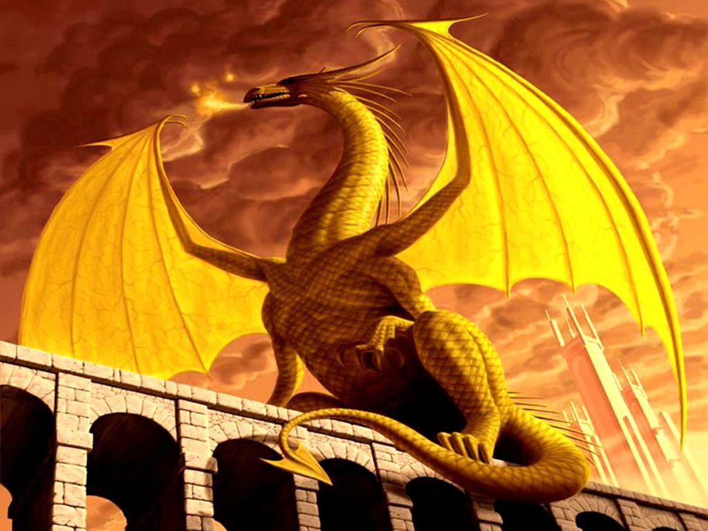 1024x768 Gold Dragon Wallpaper