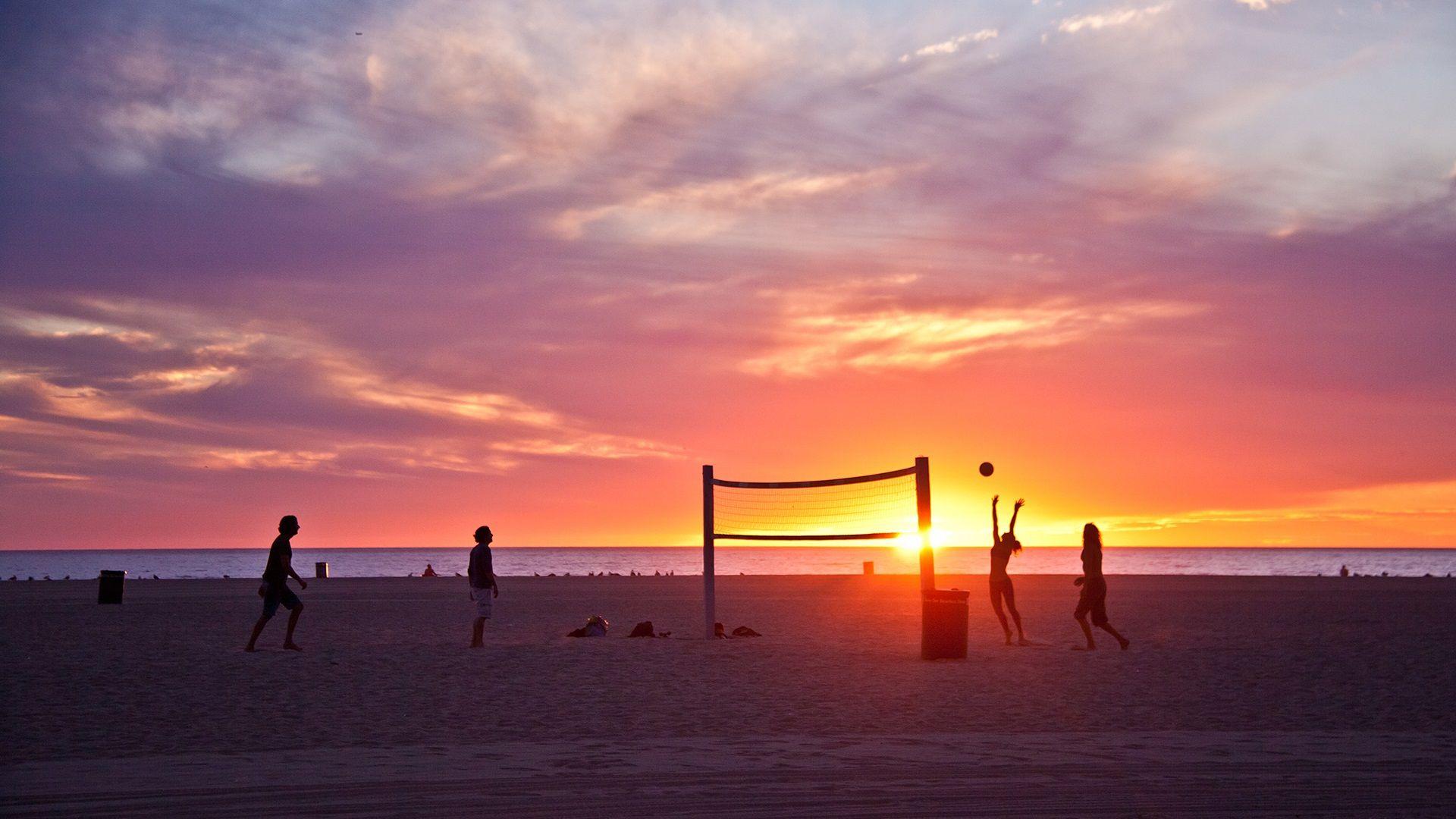 1920x1080 Wallpaper Venice beach, Los Angeles, California, USA, sunset