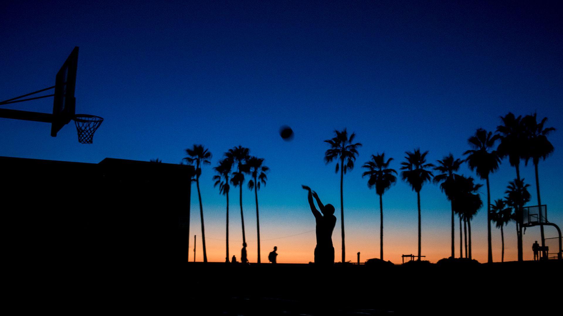 1920x1080 Shooting basketball, Venice Beach at sunset, Los Angeles