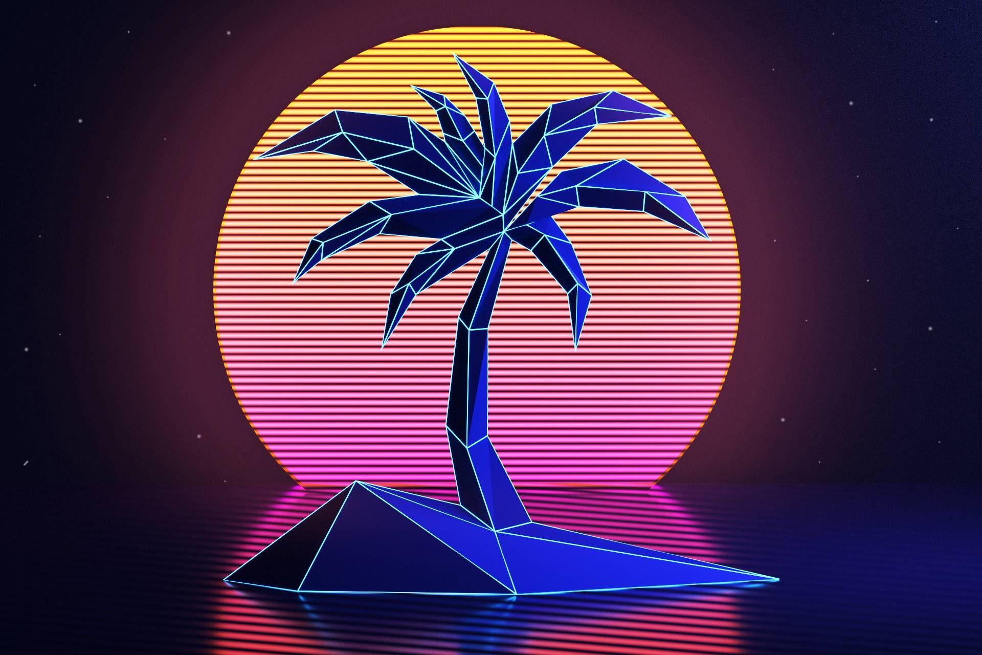 Retro Desktop Background : Wallpaper Palm Trees Retro Neon Sunset Low ...
